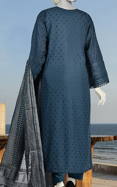 Junaid Jamshed Dark Grey Blue Lawn Suit (2 Pcs) | Pakistani Lawn Suits- Image 2