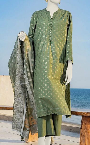 Junaid Jamshed Green Grey Lawn Suit (2 Pcs) | Pakistani Lawn Suits- Image 1
