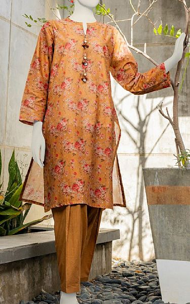Junaid Jamshed Faded Orange Lawn Kurti | Pakistani Lawn Suits- Image 1