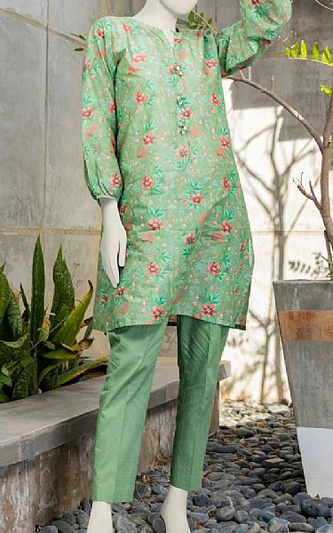 Junaid Jamshed Greyish Green Lawn Kurti | Pakistani Lawn Suits- Image 1