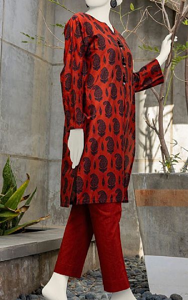 Junaid Jamshed Dark Pastel Red Lawn Kurti | Pakistani Lawn Suits- Image 1