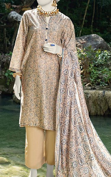Junaid Jamshed Beige Lawn Suit (2 Pcs) | Pakistani Lawn Suits- Image 1