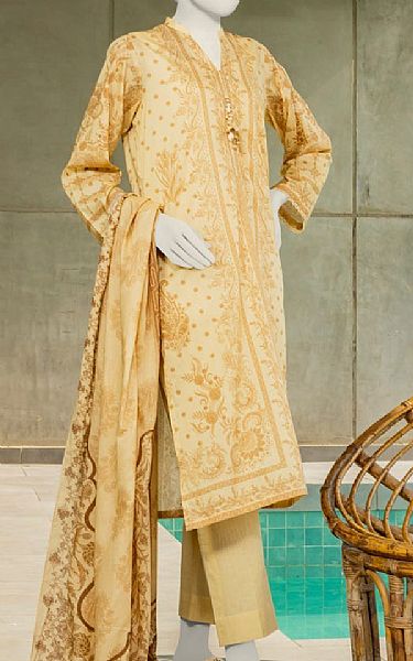 Junaid Jamshed Sand Gold Lawn Suit (2 Pcs) | Pakistani Lawn Suits- Image 1