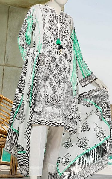 Junaid Jamshed Black/White Lawn Suit (2 Pcs) | Pakistani Lawn Suits- Image 1