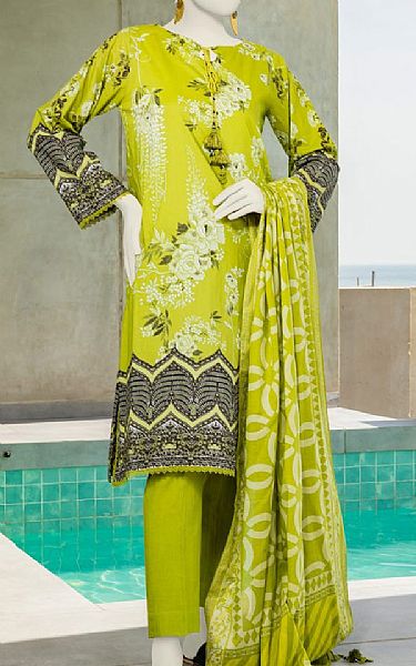 Junaid Jamshed Lime Green Lawn Suit (2 Pcs) | Pakistani Lawn Suits- Image 1