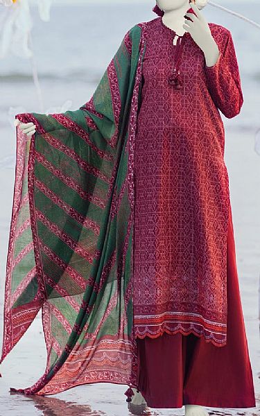 Junaid Jamshed Wine Red Lawn Suit (2 Pcs) | Pakistani Lawn Suits- Image 1