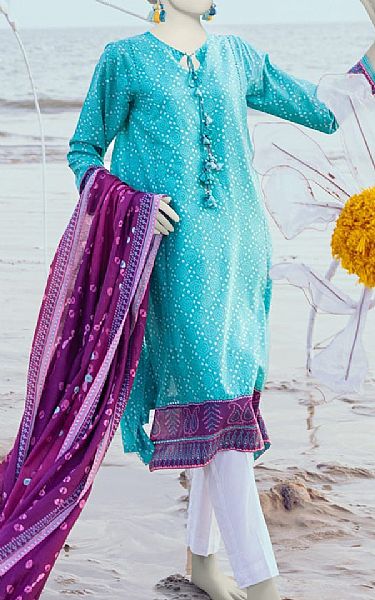 Junaid Jamshed Turquoise Lawn Suit (2 Pcs) | Pakistani Lawn Suits- Image 1