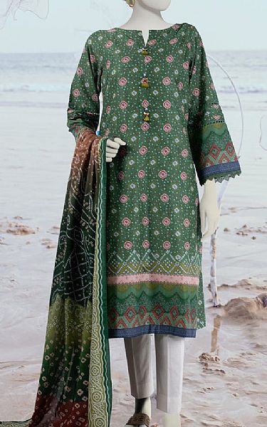 Junaid Jamshed Green Lawn Suit (2 Pcs) | Pakistani Lawn Suits- Image 1
