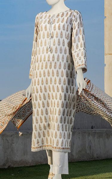 Junaid Jamshed Off White Lawn Suit | Pakistani Lawn Dress in USA- Image 1