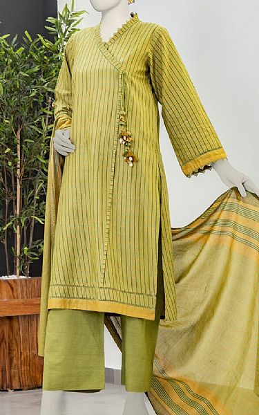 Junaid Jamshed Olive Green Lawn Suit | Pakistani Lawn Dress in USA- Image 1