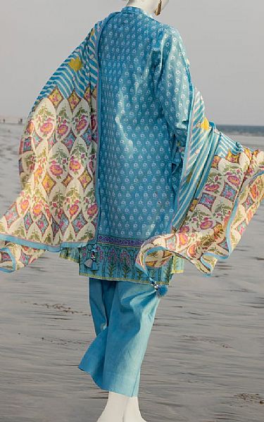 Junaid Jamshed Turquoise Lawn Suit | Pakistani Lawn Suits- Image 2
