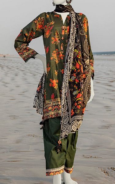 Junaid Jamshed Green Lawn Suit | Pakistani Lawn Suits- Image 1