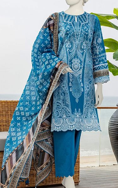Junaid Jamshed Denim Blue Lawn Suit | Pakistani Lawn Suits- Image 1