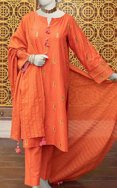 Junaid Jamshed Shocking Orange Lawn Suit | Pakistani Lawn Suits- Image 1