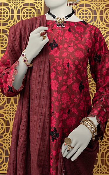 Junaid Jamshed Wine/Cardinal Lawn Suit | Pakistani Lawn Suits- Image 1