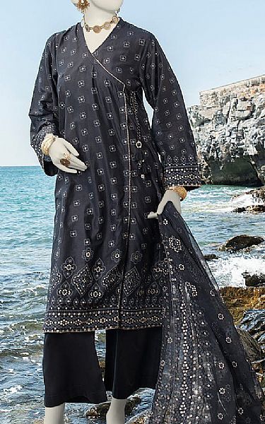 Junaid Jamshed Black Lawn Suit | Pakistani Lawn Suits- Image 1