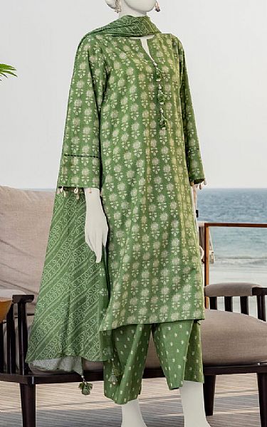 Junaid Jamshed Military Green Lawn Suit | Pakistani Lawn Suits- Image 1