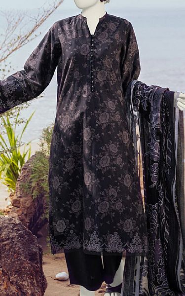 Junaid Jamshed Black Lawn Suit | Pakistani Lawn Suits- Image 1