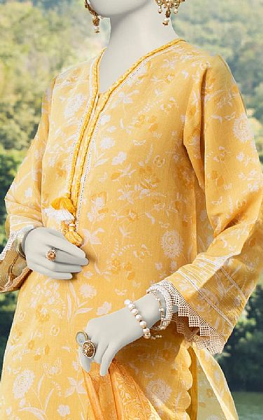 Junaid Jamshed Arylide Yellow Lawn Suit | Pakistani Lawn Suits- Image 2