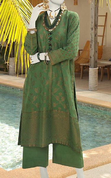 Junaid Jamshed Green Jacquard Kurti | Pakistani Lawn Suits- Image 1