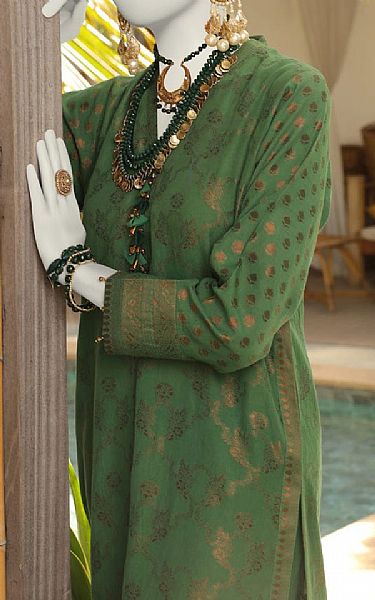 Junaid Jamshed Green Jacquard Kurti | Pakistani Lawn Suits- Image 2
