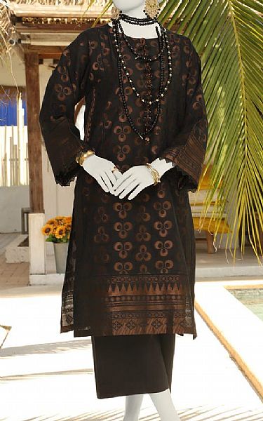 Junaid Jamshed Chocolate Brown Jacquard Kurti | Pakistani Lawn Suits- Image 1