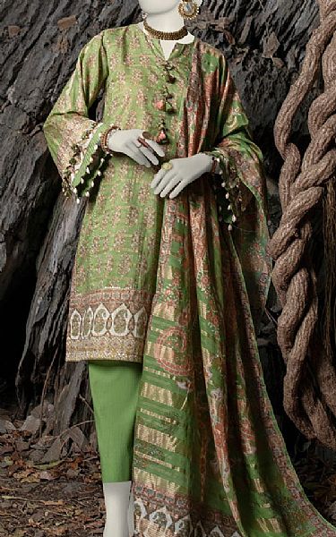 Junaid Jamshed Drab Green Lawn Suit | Pakistani Lawn Suits- Image 1