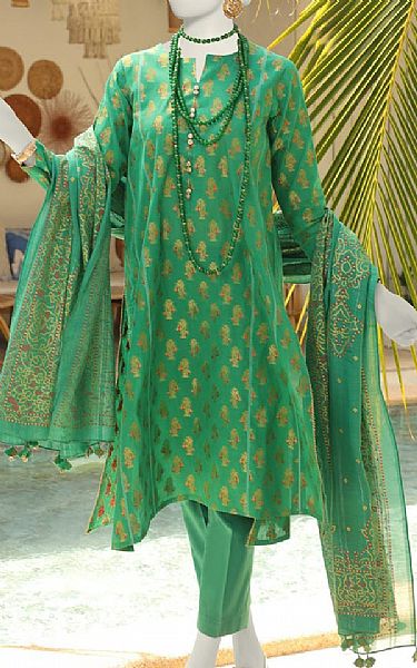 Junaid Jamshed Seaweed Green Jacquard Suit | Pakistani Lawn Suits- Image 1