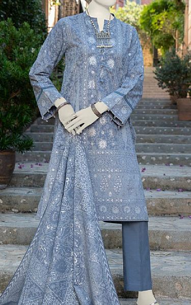 Junaid Jamshed Blue Bayoux Lawn Suit | Pakistani Lawn Suits- Image 1