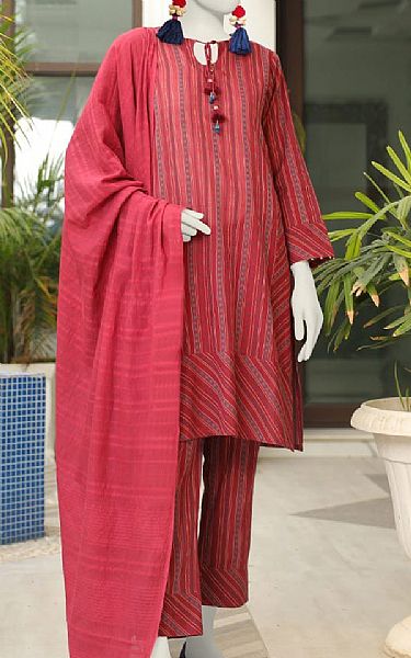 Junaid Jamshed Dull Red Jacquard Suit | Pakistani Lawn Suits- Image 1