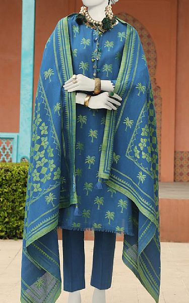 Junaid Jamshed Blue Jacquard Suit | Pakistani Lawn Suits- Image 1