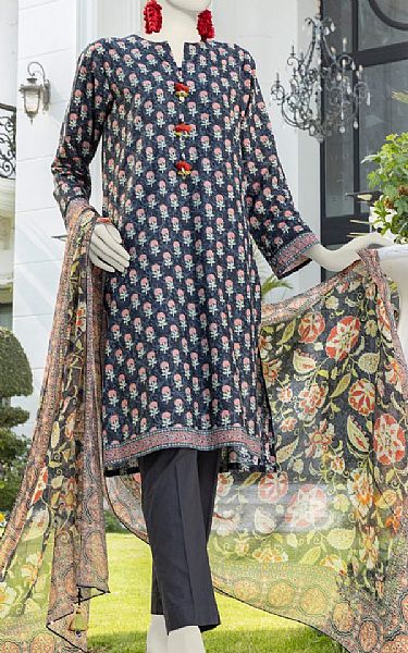 Junaid Jamshed Charcoal Grey Lawn Suit | Pakistani Lawn Suits- Image 1