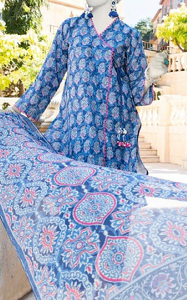 Junaid Jamshed Blue Lawn Suit | Pakistani Lawn Suits- Image 1