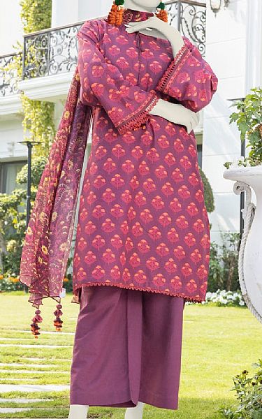 Junaid Jamshed Mauve Lawn Suit | Pakistani Lawn Suits- Image 1
