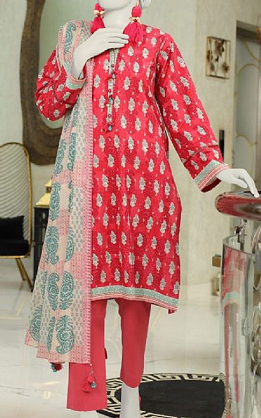Junaid Jamshed Red Lawn Suit | Pakistani Lawn Suits- Image 1
