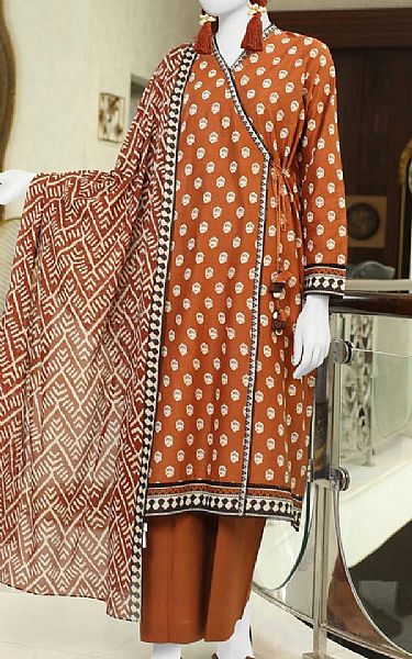 Junaid Jamshed Brown Lawn Suit | Pakistani Lawn Suits- Image 1