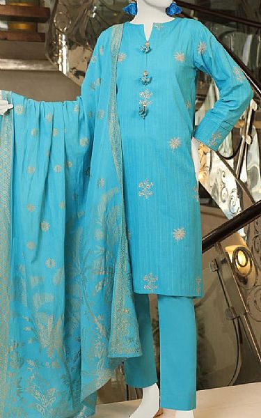 Junaid Jamshed Turquoise Lawn Suit | Pakistani Lawn Suits- Image 1