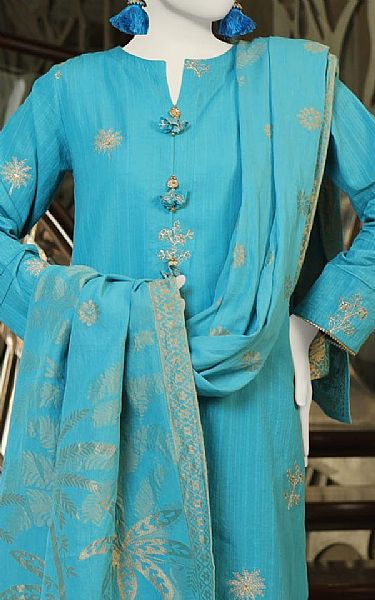 Junaid Jamshed Turquoise Lawn Suit | Pakistani Lawn Suits- Image 2