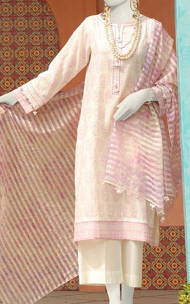 Junaid Jamshed Pink/Ivory Lawn Suit | Pakistani Lawn Suits- Image 1