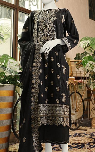 Junaid Jamshed Black Lawn Suit | Pakistani Lawn Suits- Image 1
