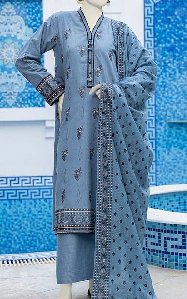 Junaid Jamshed Faded Blue Lawn Suit | Pakistani Lawn Suits- Image 1