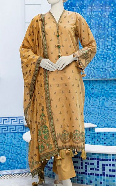 Junaid Jamshed Fawn Lawn Suit | Pakistani Lawn Suits- Image 1