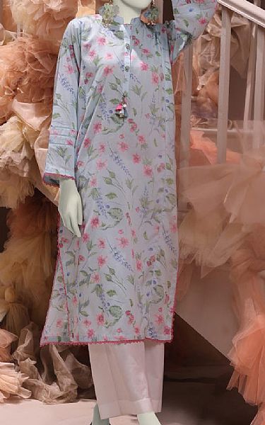 Junaid Jamshed Light Blue Cambric Kurti | Pakistani Winter Dresses in USA- Image 1