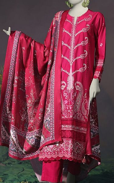 Junaid Jamshed Cerise Pink Cambric Suit | Pakistani Winter Dresses in USA- Image 1