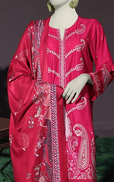 Junaid Jamshed Cerise Pink Cambric Suit | Pakistani Winter Dresses in USA- Image 2
