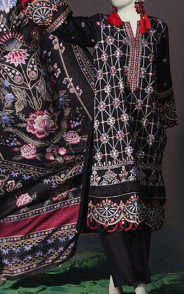 Junaid Jamshed Black Cambric Suit | Pakistani Winter Dresses in USA- Image 1