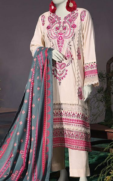 Junaid Jamshed Off White Cambric Suit | Pakistani Winter Dresses in USA- Image 1