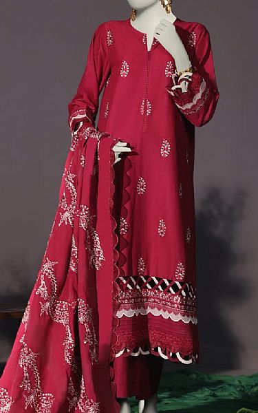 Junaid Jamshed Deep Carmine Cambric Suit | Pakistani Winter Dresses in USA- Image 1