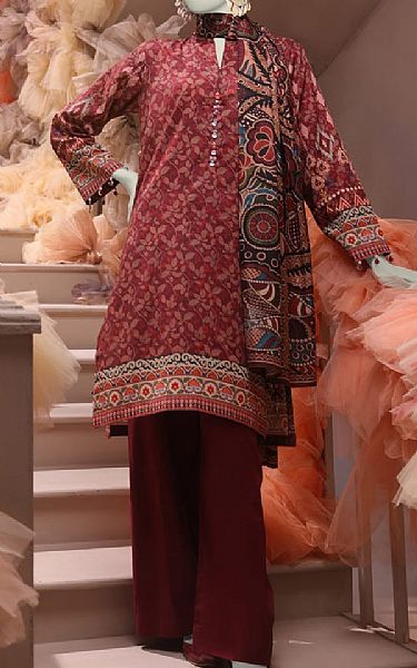 Junaid Jamshed Wine Cambric Suit | Pakistani Winter Dresses in USA- Image 1