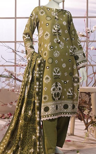 Junaid Jamshed Light Olive Green Khaddar Suit | Pakistani Winter Dresses in USA- Image 1